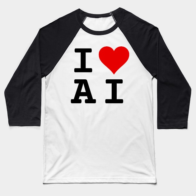 I Love AI | Stylized Abbreviation Heart Logo Black Baseball T-Shirt by aRtVerse